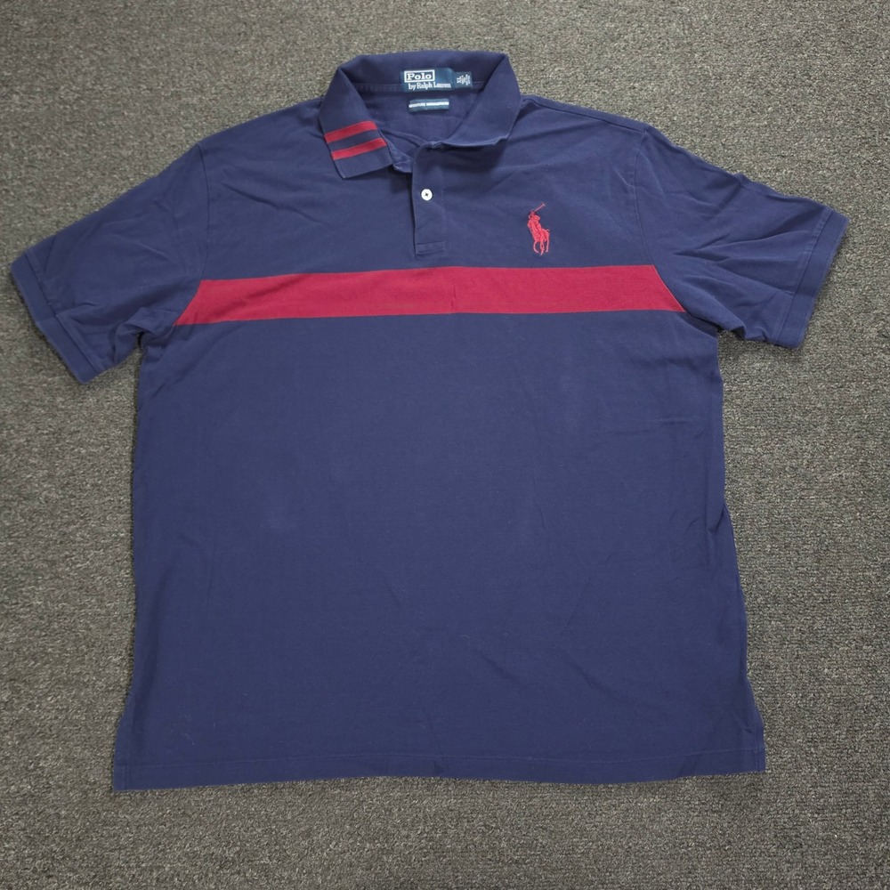 Polo Ralph Lauren Shirt Men's XL Navy Red Stripe Moisture Management Pima Cotton